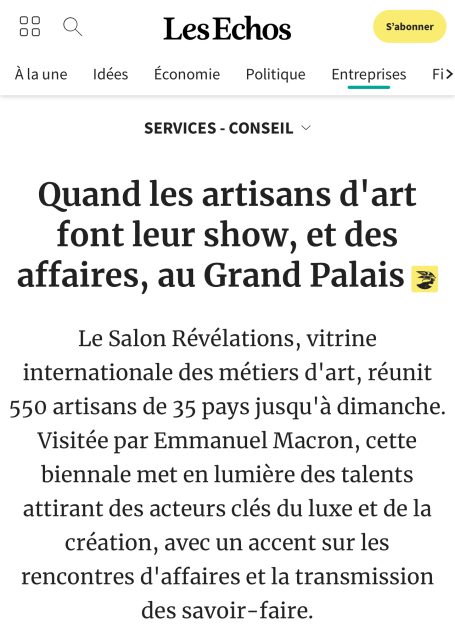 Quand les artisans d'art font leur show les Echos mai 2025